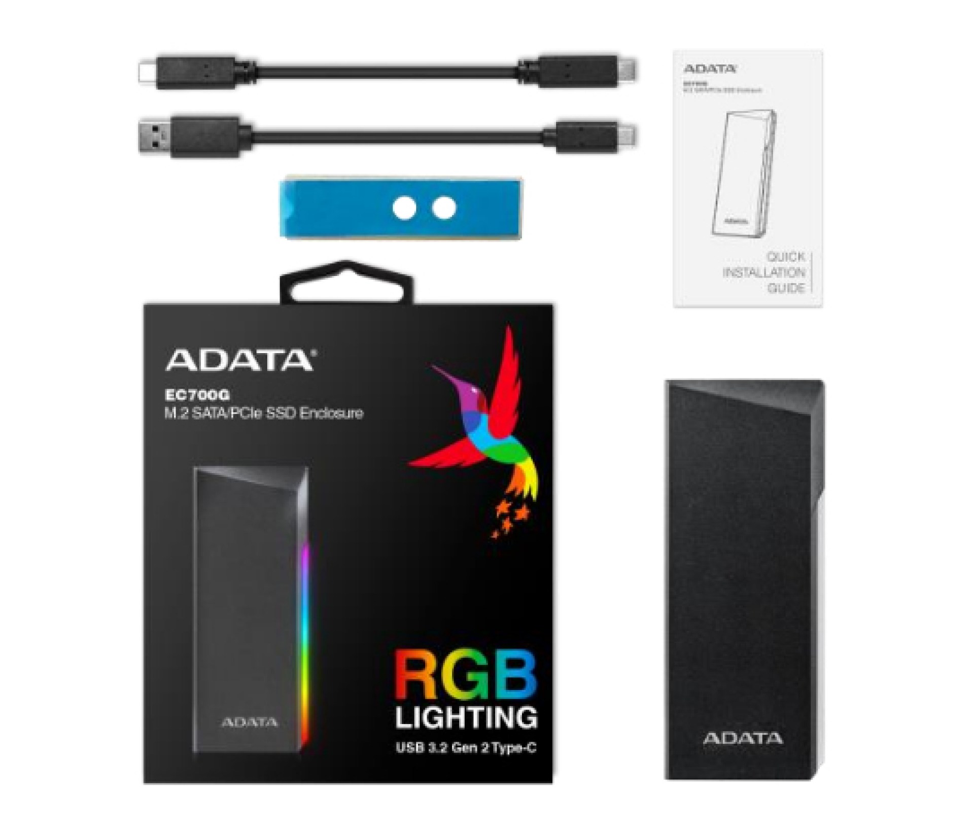 Gabinete de Unidad de Estado Solido ADATA AEC700GU32G2-CGY – M.2 PCIe/SATA, USB 3.2 Gen2 tipo C, Negro