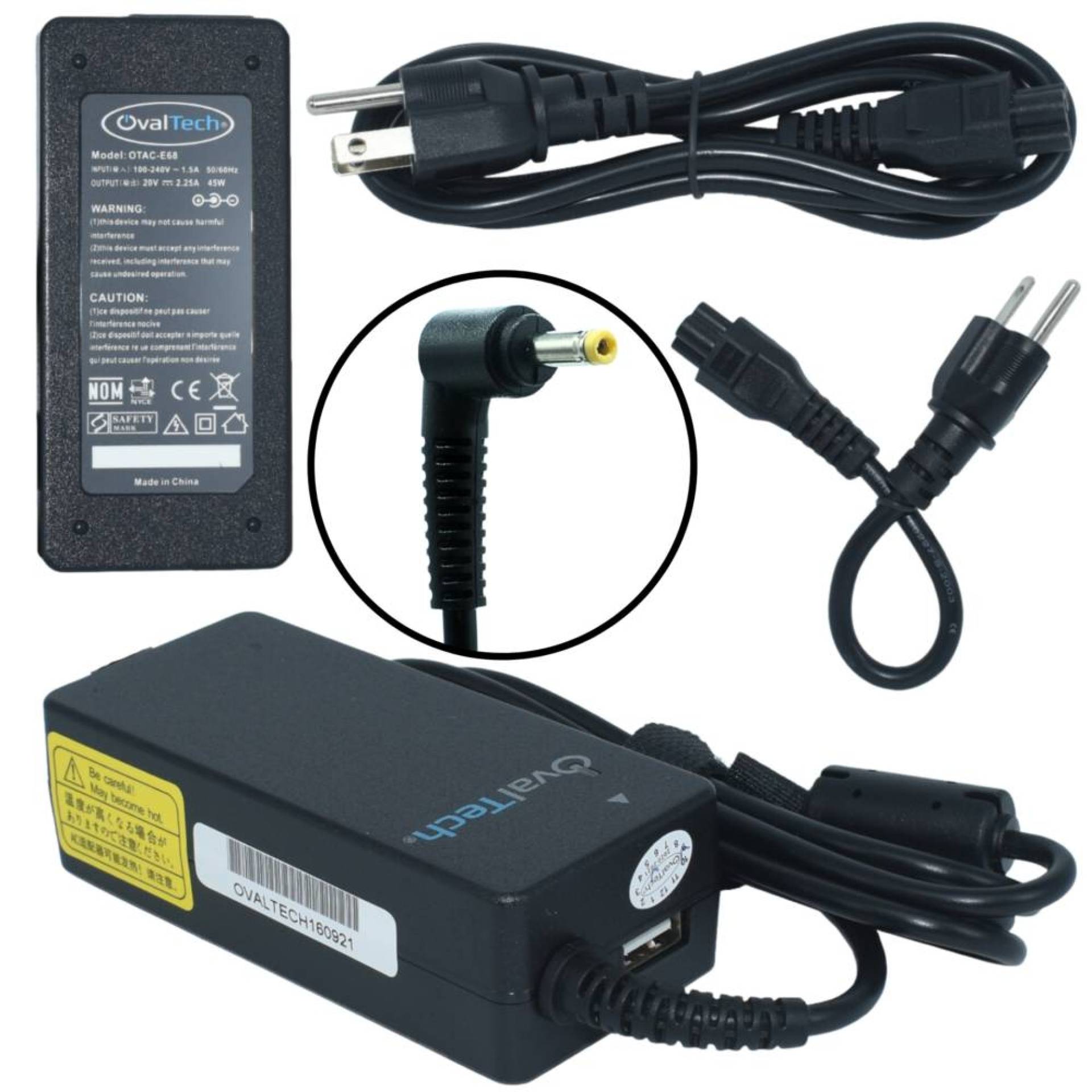 Cargador / Adaptador para Laptop OVALTECH OTAC-E68 de 45W 20V 2.25A (4.0*1.7) –