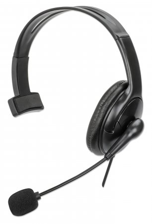 180849 Auriculares monoaurales USB con micrófono reversible. Diseño de un solo lado y circumaurales – cableado, enchufe USB-A,