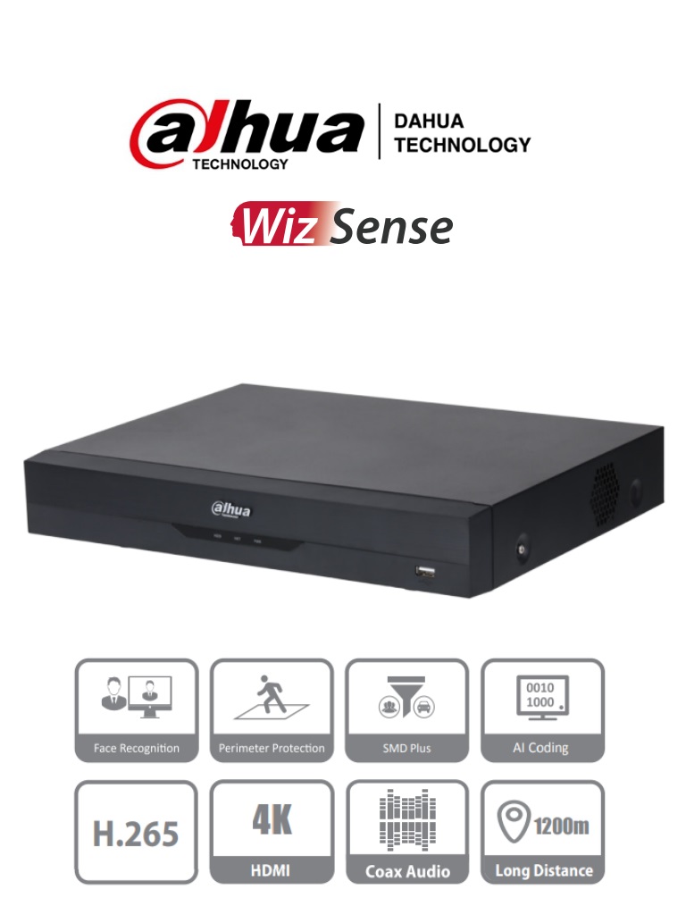 XVR  Dahua Technology DH-XVR5116H-4KL-I3 – Negro, 3840 x 2160 Pixeles, H.264, H.264+, H.265, H.265+, 16, 16