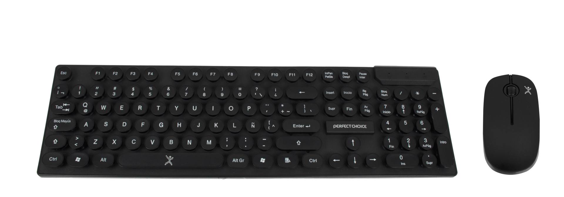 Kit Teclado y Mouse Inalámbrico PERFECT CHOICE PC-201052 – Español, Negro, 10 m, 1000 DPI