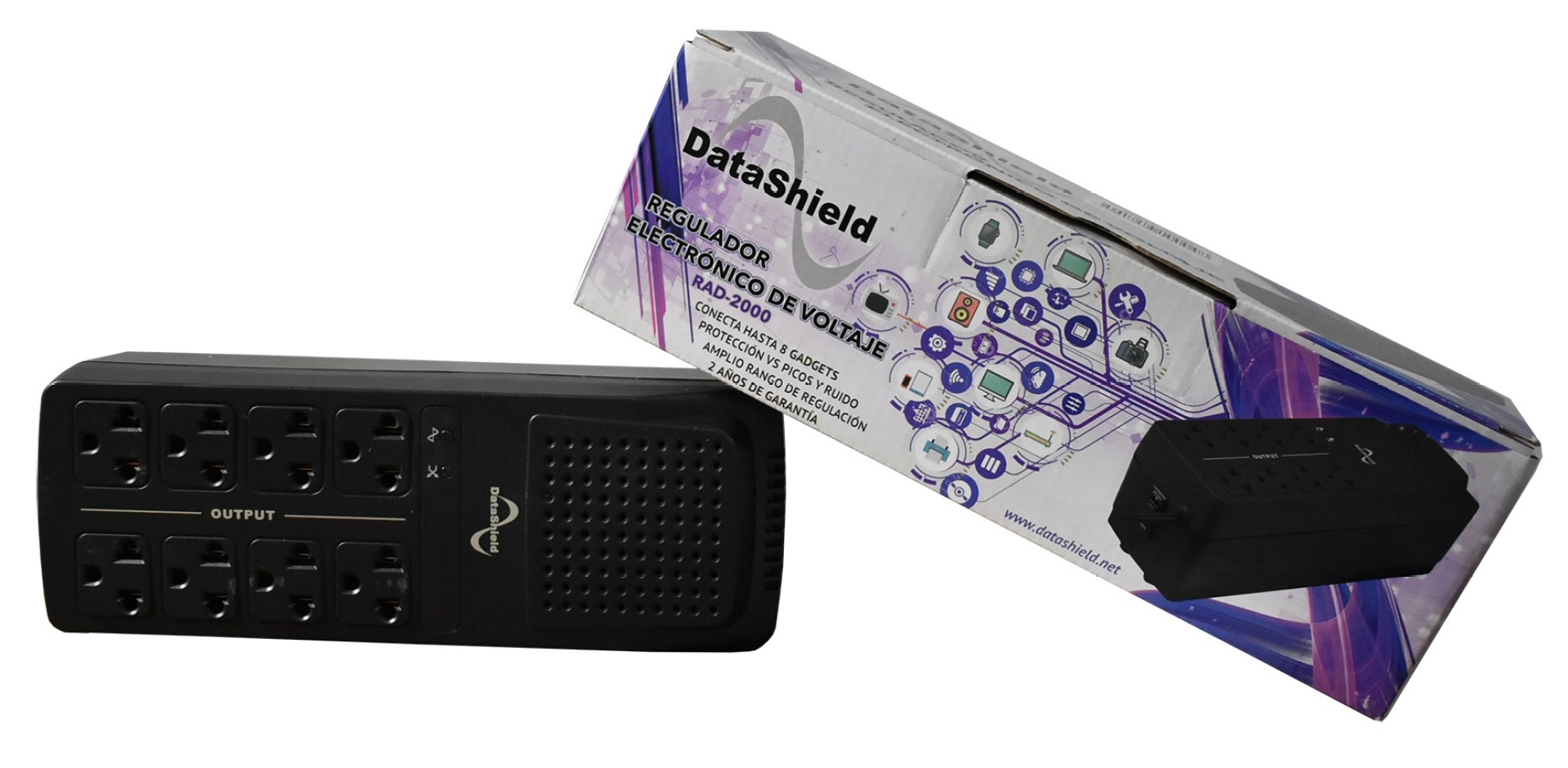 Regulador DATASHIELD RAD2000 – 8, Negro, Hogar y Oficina, 2000 VA, 1000 W