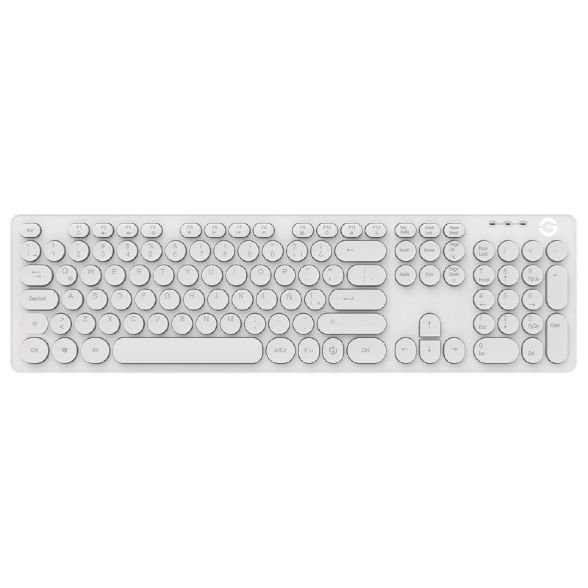 GETTTECH TECLADO RETROILUMINADO IGNITE BLANCO – 105 TECLAS CONEXIÓN USB, ABS FRENTE Y GALVANIZADO ATRÁS, MOD. GTI-20201B